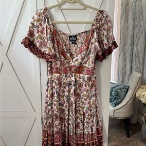 Angie Floral Midi Dress - Red and Cream